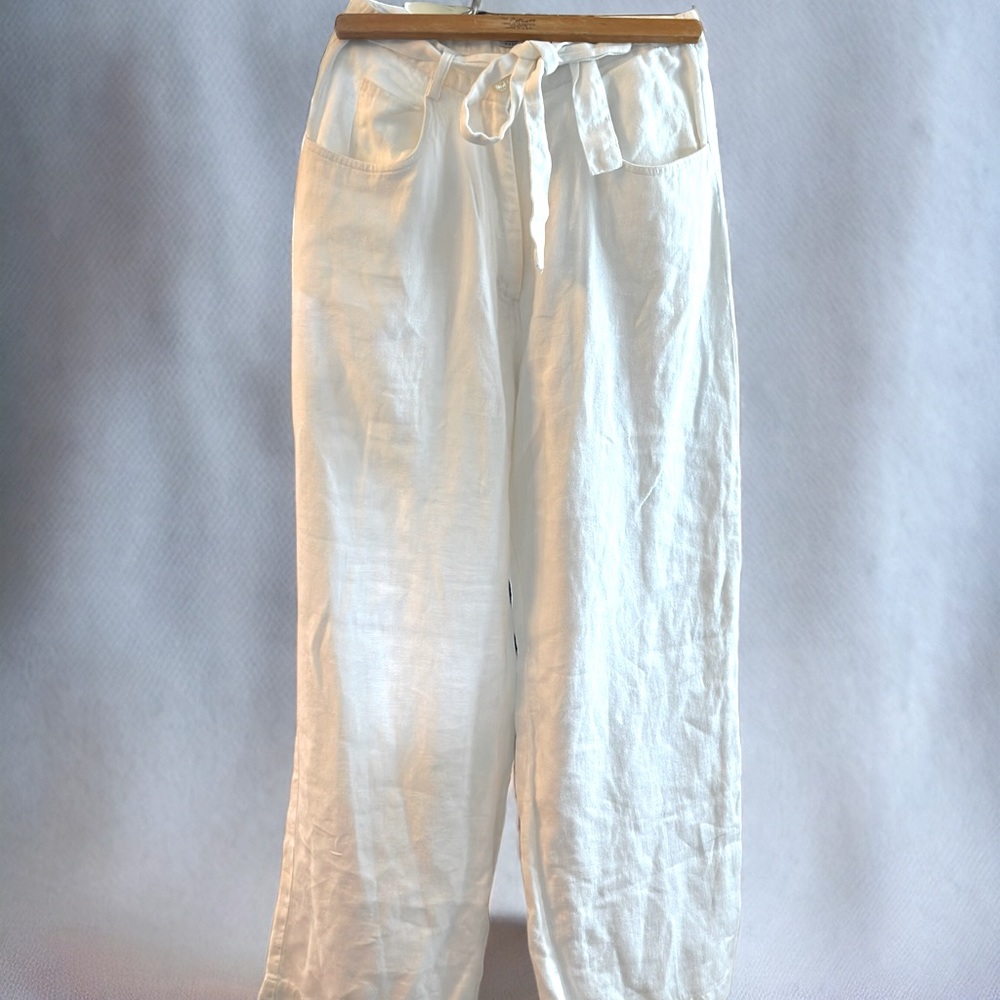 Willi‎ Smith paperbag linen white pants sz 6 vintage 90’s with belt cottagecore